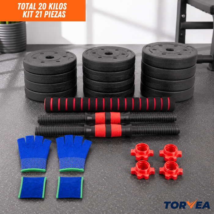 Set Mancuernas Y Barra Ajustable 20kg Pesas Para Ejercicio