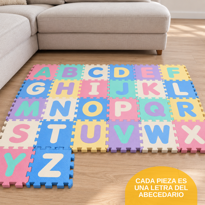 Alfombra Antigolpes Bebé Eva Piezas 30x30 Con Letras A - Z 26 Pcs Multicolor Abecedario
