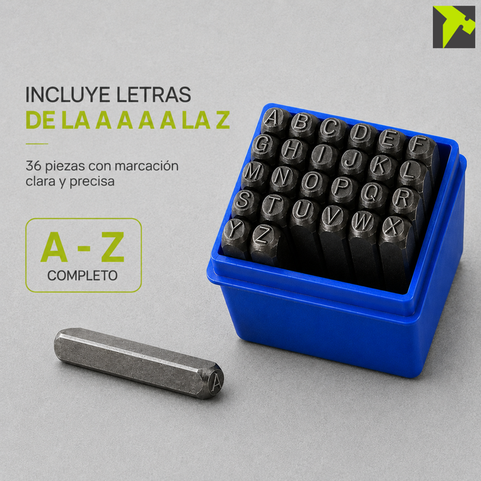 Numeros y Letras de Golpe 8mm 36 Piezas para Metales