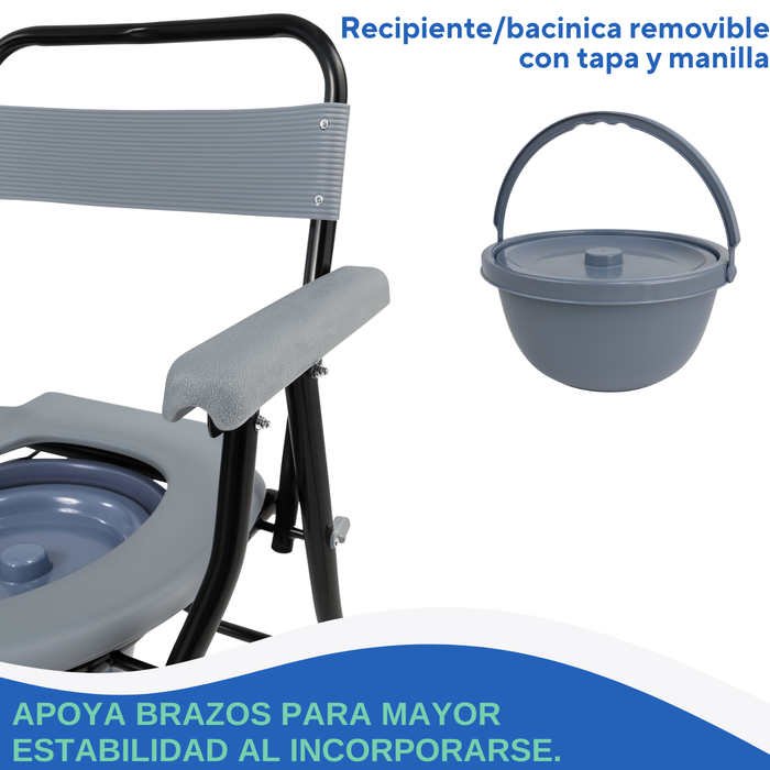 Silla Inodoro Plegable Con Recipiente Extraíble Y Apoyabrazo