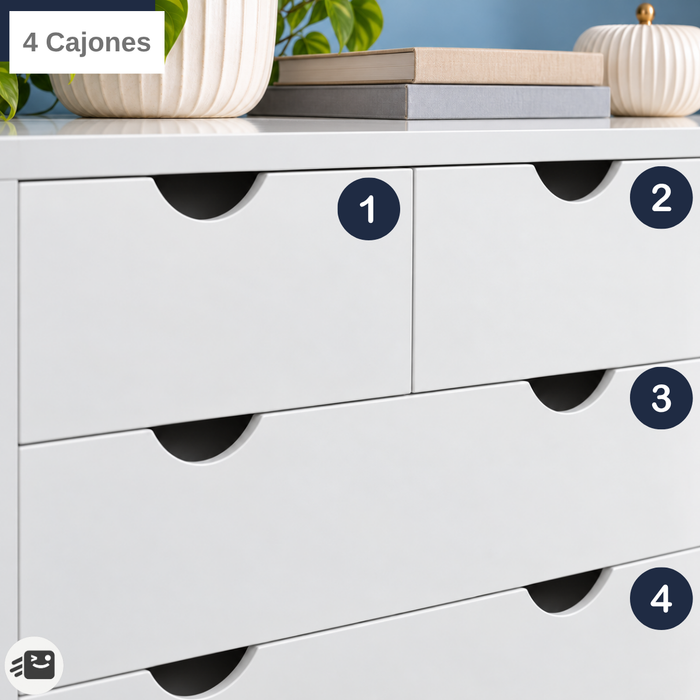 Cómoda Cajonera 4 Cajones 80x80 Cm Estilo Nórdico Blanca