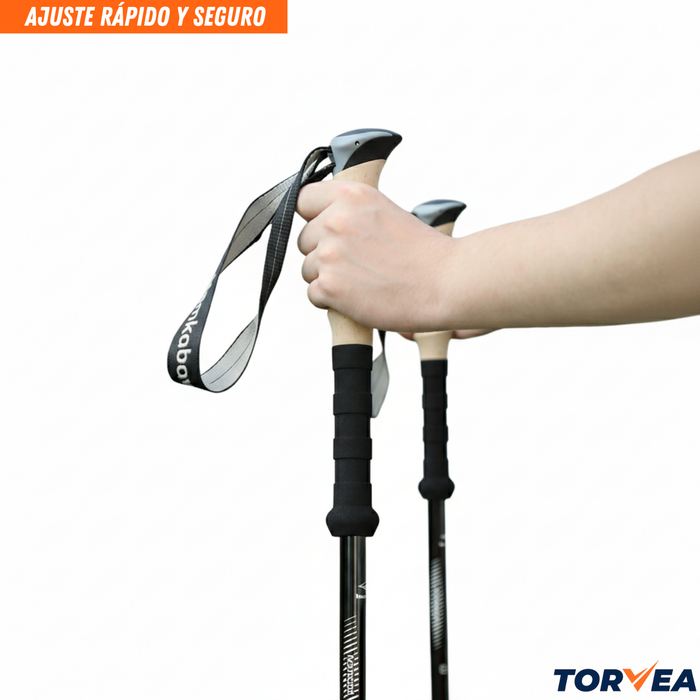 Bastones De Trekking Set 2 Bastón Plegables Senderismo Negro