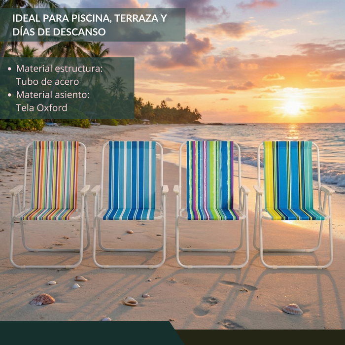 Pack X4 Silla Camping Plegable Playa Piscina Portátil Rayas Multicolor