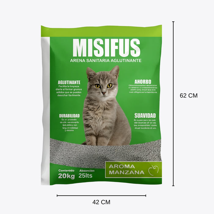 Arena Sanitaria Aglutinante Misifus 20kg Aroma Manzana