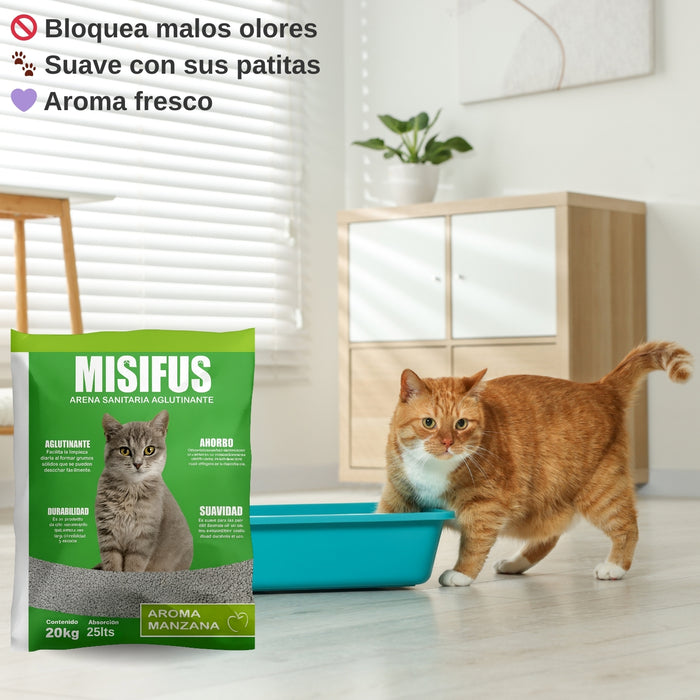 Arena Sanitaria Aglutinante Misifus 20kg Aroma Manzana