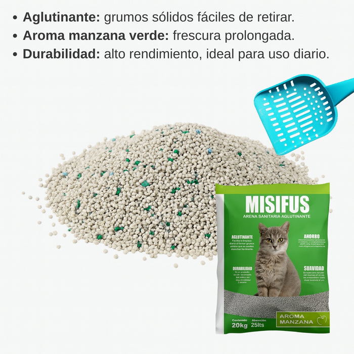 Arena Sanitaria Aglutinante Misifus 20kg Aroma Manzana