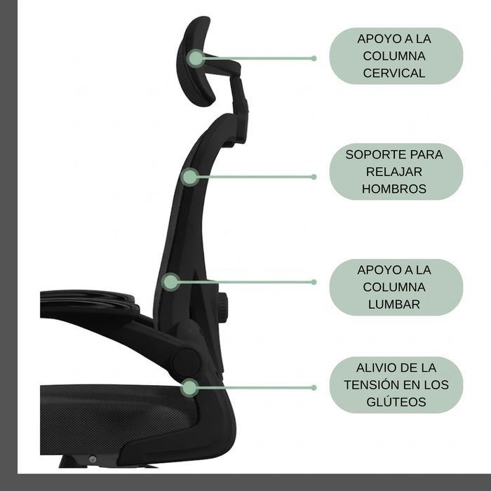 Silla Escritorio Ergonómica Soporte Lumbar Con Reposacabezas