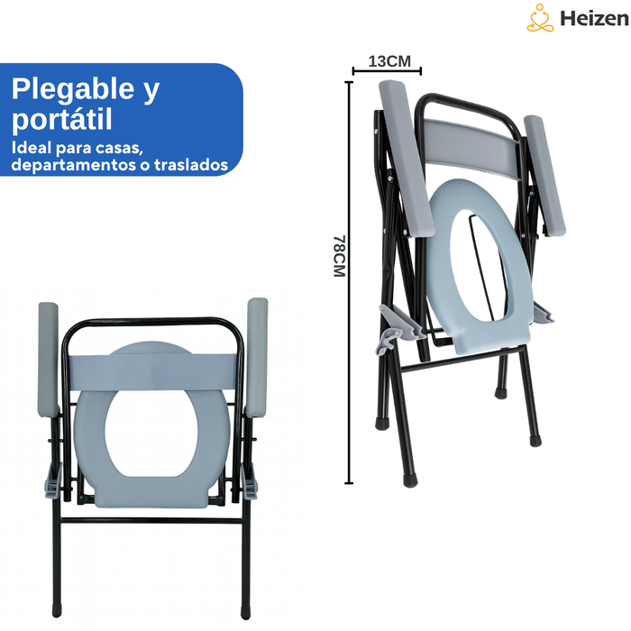 Silla Inodoro Plegable Con Recipiente Extraíble Y Apoyabrazo