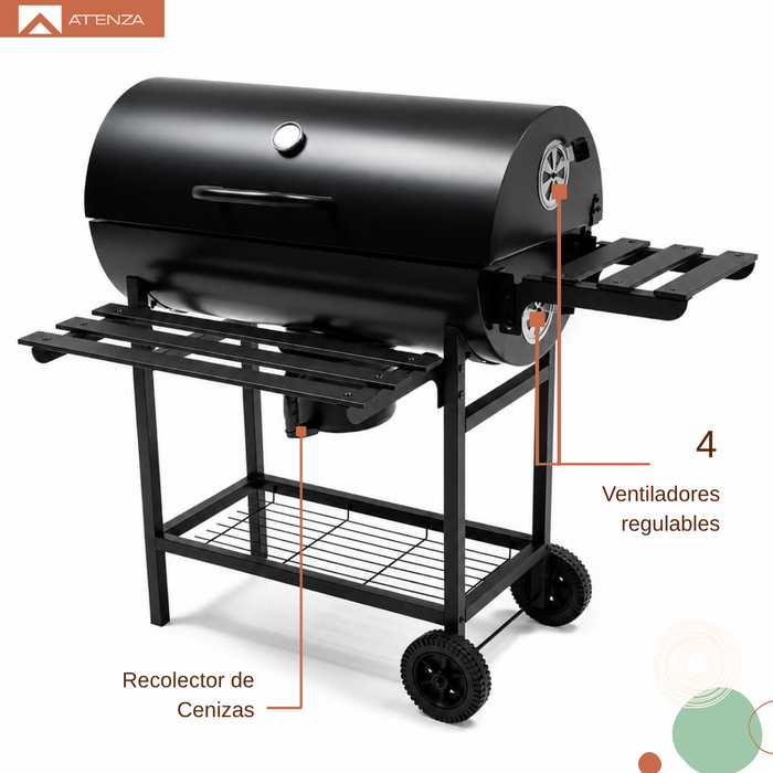 Parrilla Móvil Acero Inoxidable Con Ruedas Tipo Barril Negro
