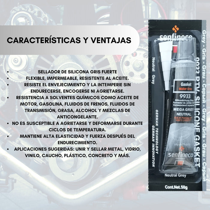 Silicona Rtv Gris 50gr Sellador Impermeable Senfineco