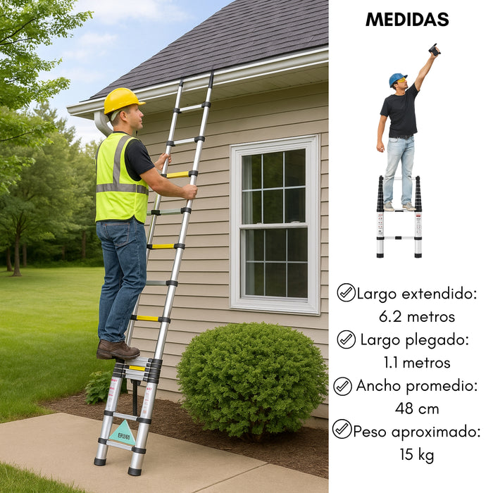 Escalera Telescopica Aluminio Retráctil 6,2 Mts Soporta 150k