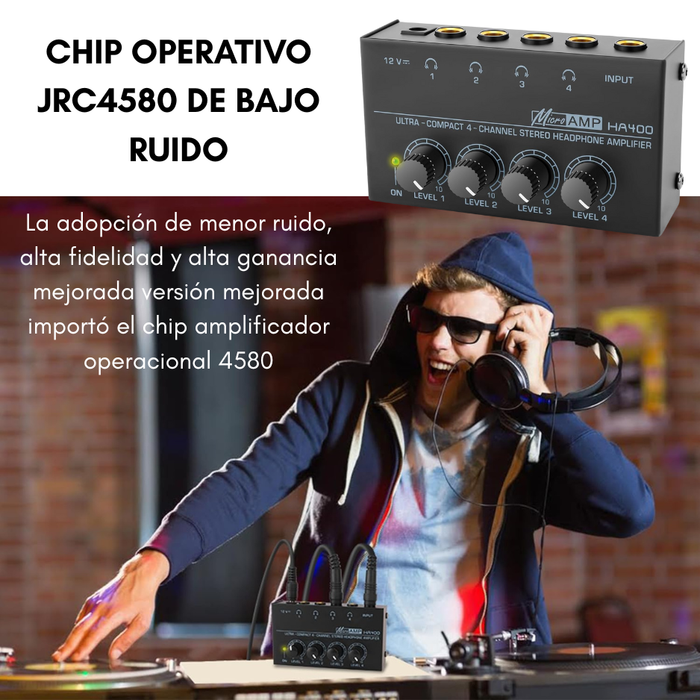 Amplificador Audífonos Compacto Ha400 De 4 Canales Negro 40 W