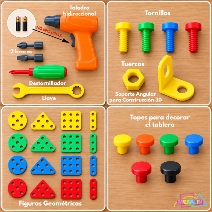 Maleta de Herramientas Juguete Interactivo 237 Pcs Infantil Con Taladro Juego Didáctico De Construcción Para Armar 43 Diseños Para Niños
