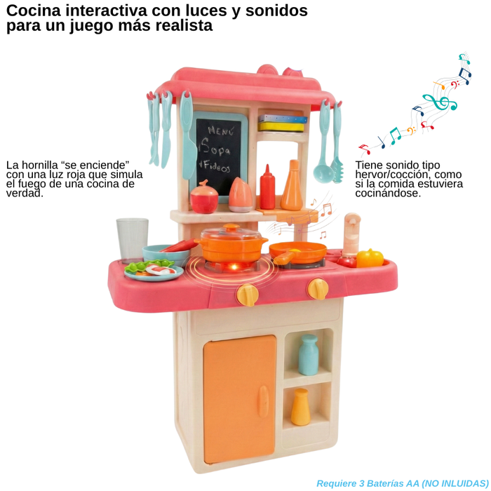 Cocina Juguete Grande Para Niños Regalo Set Juego 36pcs Rosa