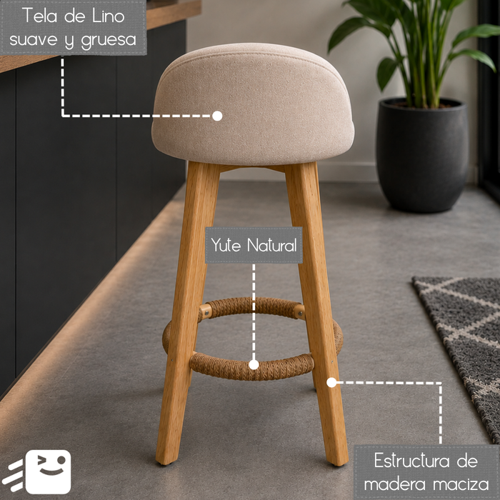 Pack 2 Sillas Bar Con Respaldo Taburetes Altos Tapizados