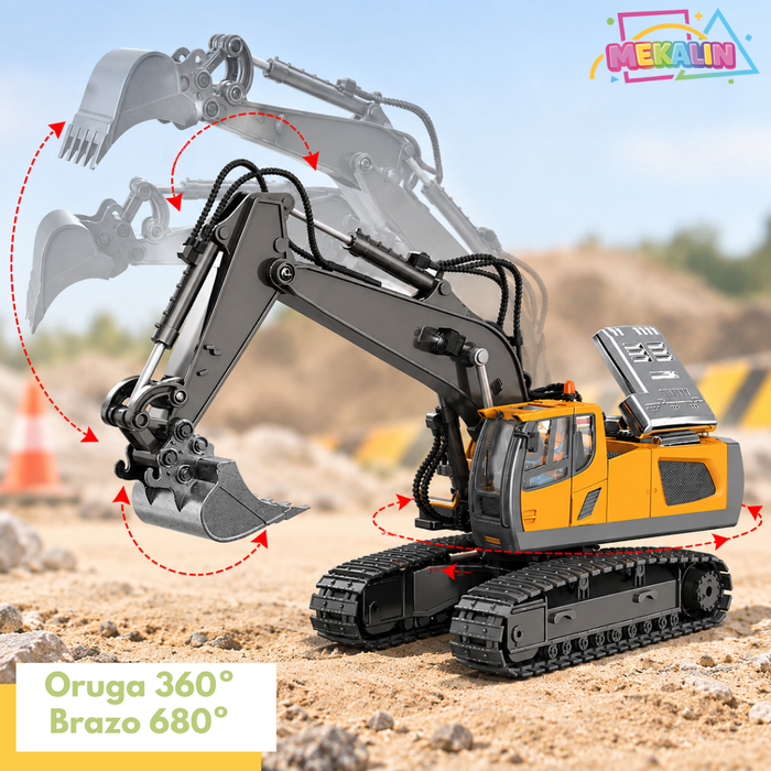 Excavadora A Control Remoto RC 11 Canales 2.4GHz Con Luz Sonido Giro 680° Y Función De Excavación Juguete Para Niños 6+