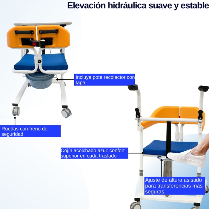 Silla Hidráulica Transferencia Paciente Baño Ducha Orinal WC
