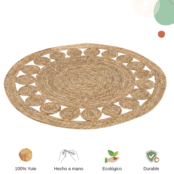 Alfombra Yute Redonda Decoración Living 1,20m Tejido Natural