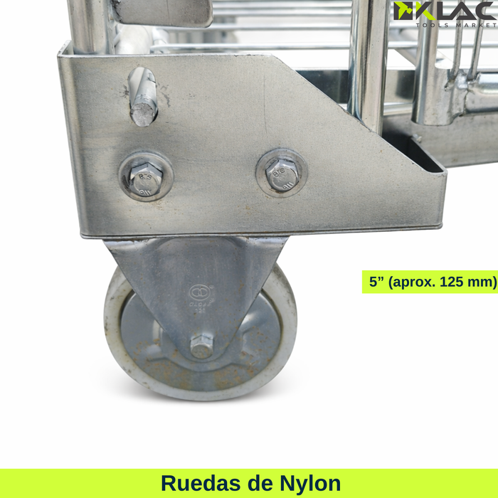 Carro Picking Metálico Jaula Plegable Con Ruedas Para Bodega Cromado