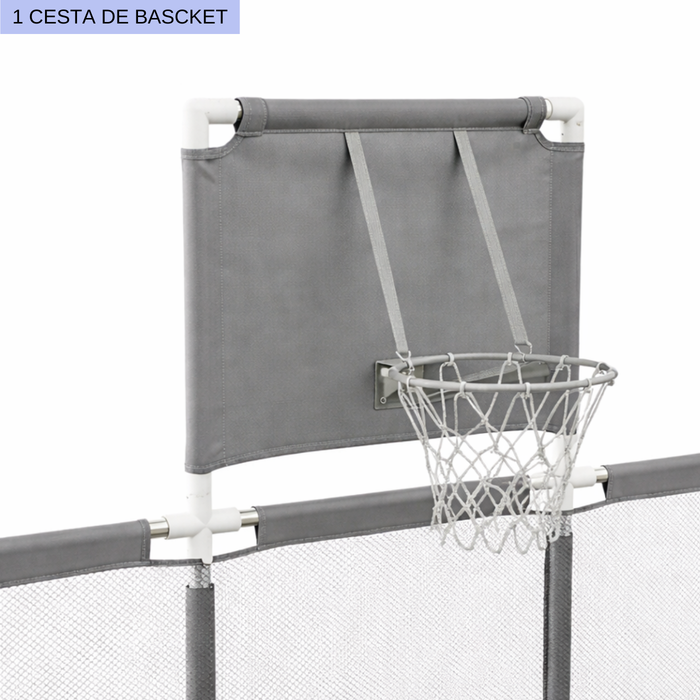 Corral Bebe Seguridad Juego Basket Futbol Infantil Malla Gris Liso