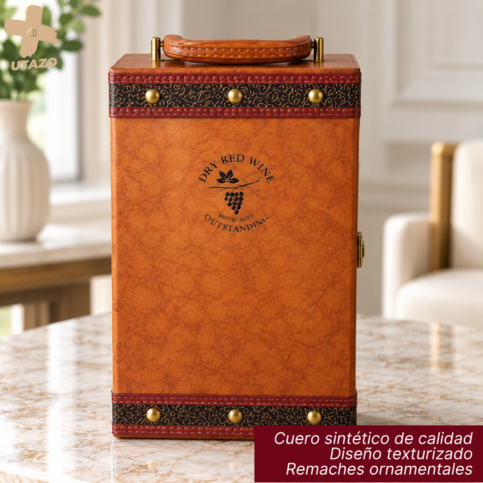 Caja Para Vinos Maleta De Cuero Regalo Con Accesorios