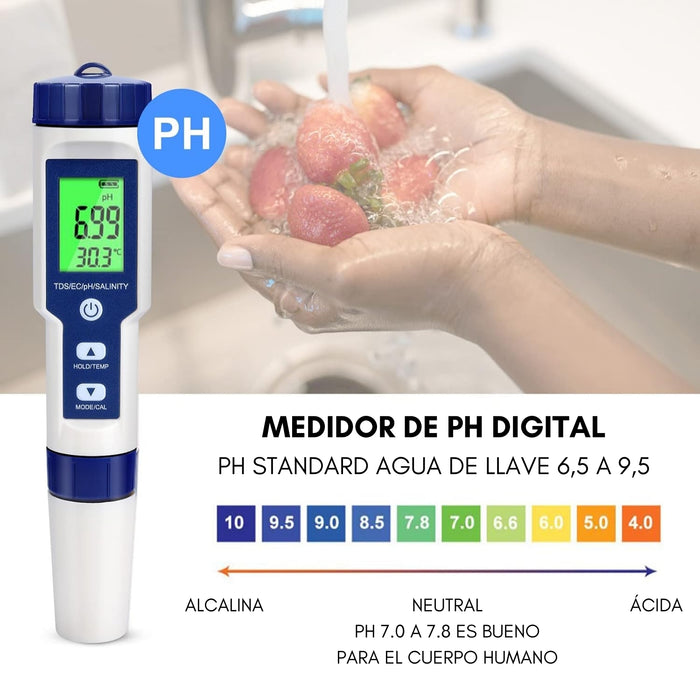 Medidor Digital Agua 5 En 1 Ph /ec/tds/salinidad/temperatura
