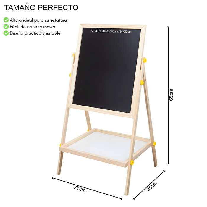 Pizarra Doble Uso Infantil Atril Madera Acrílica Y Tiza Beige