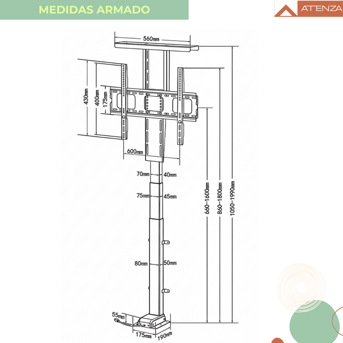 Elevador De Tv Rack Eléctrico Motorizado Con Control Remoto Negro