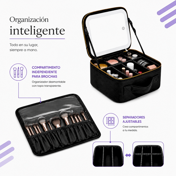 Cosmetiquero Organizador Maquillaje Con Espejo Led Estuche