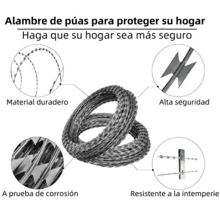 Alambre De Puas Concertina Galvanizada 30 Cm X 10 Mt