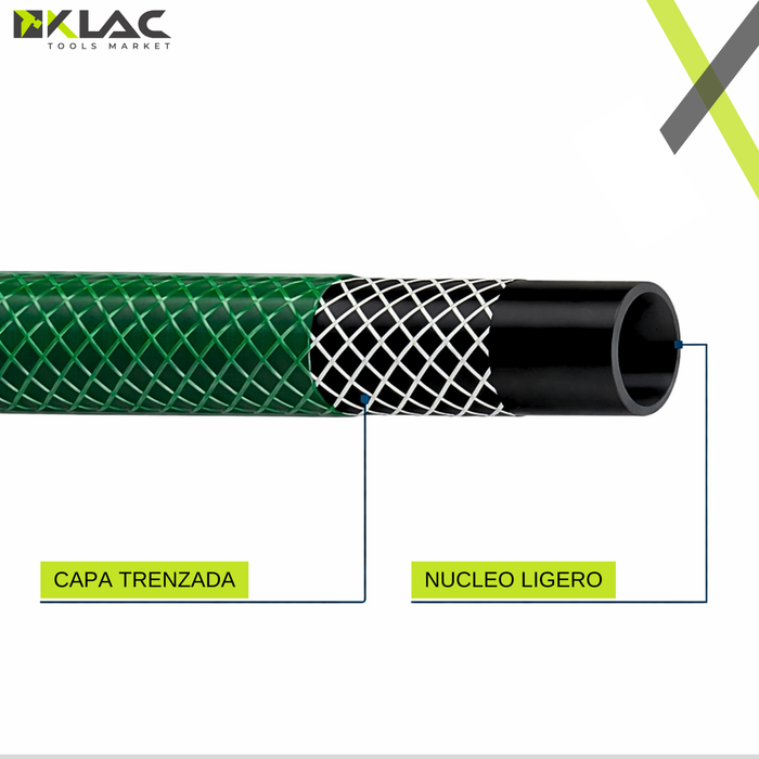 Manguera Jardín Riego Agua 1/2 Pulgadas 50m Con Acoples Verde