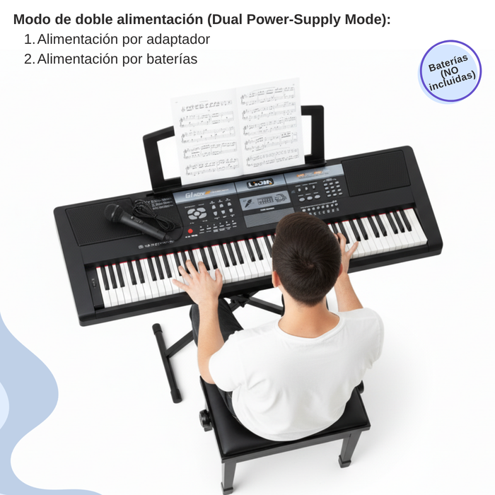 Teclado 61 Teclas Negro Pantalla Led Y Grabador 100 Timbres