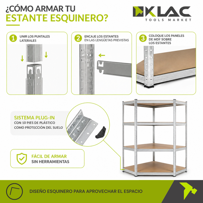 Estantería Rack Metálica Esquinero 180x90x90cm 5 Repisas