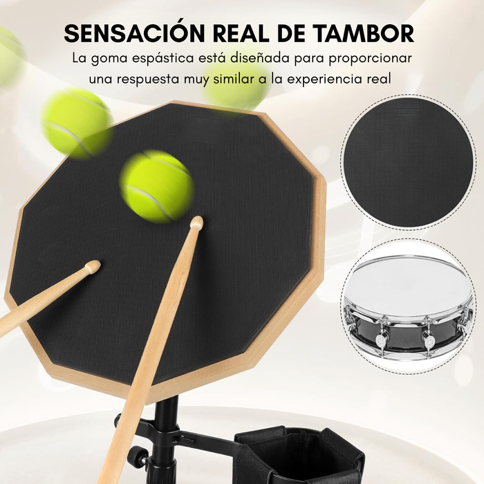 Pad De Práctica Bateria Con Atril Y Bolso Y Baquetas Negro