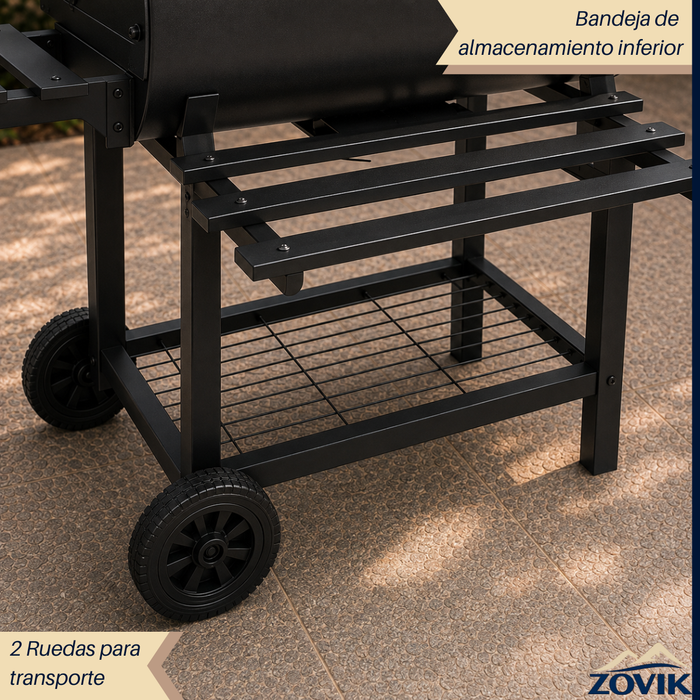 Parrilla Asador A Carbon Con Termómetro Repisa Ruedas