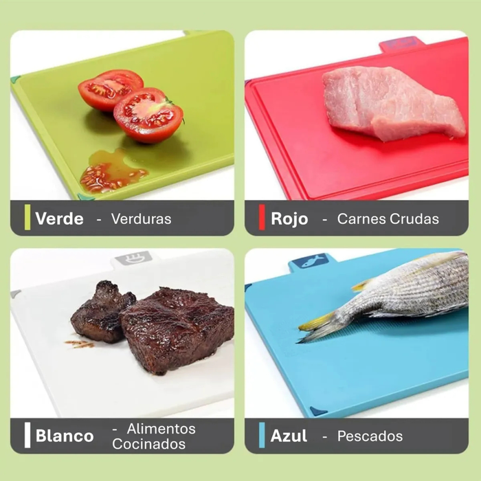 Set 4 Tablas Para Cortar Picar Cocina Con Base Pestañas