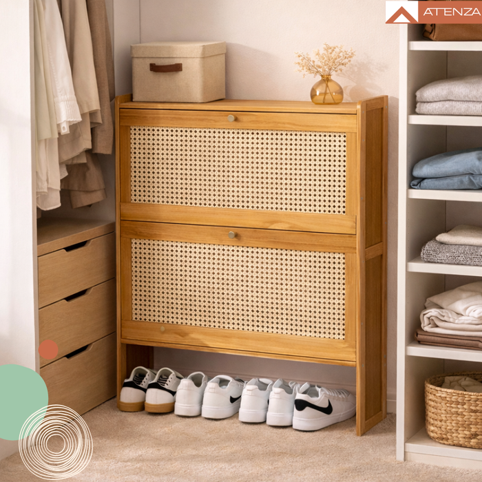 Zapatero Organizador Ratán 2 Cajones Abatibles 87x60x17cm Marrón Claro