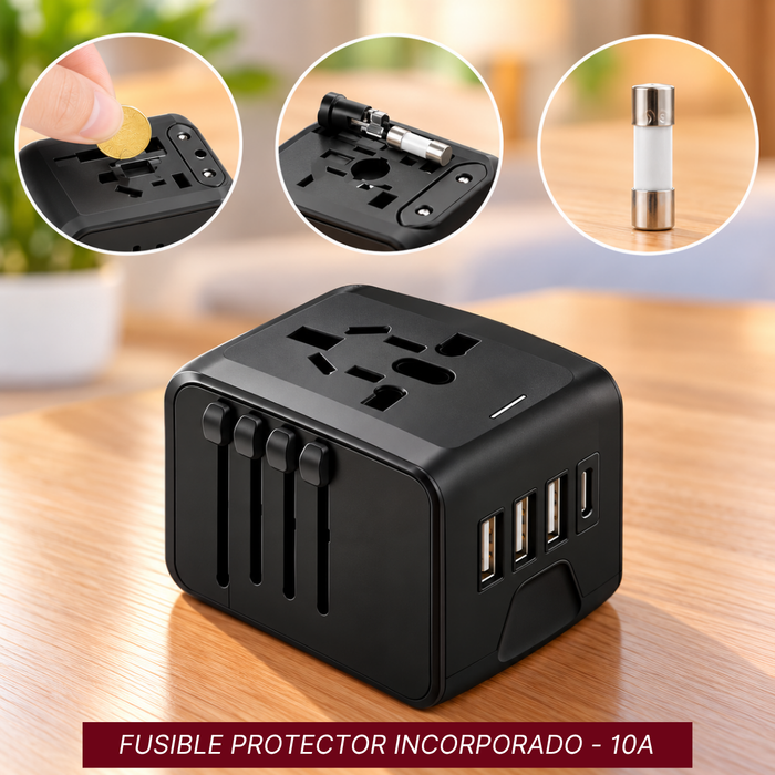 Enchufe Adaptador De Viaje Universal Todo En Uno 3usb+type C