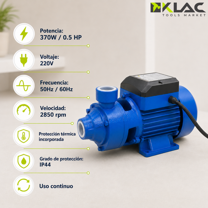 Bomba De Agua Centrifuga 0.5 Hp Marca Klac 1/2 Caballo