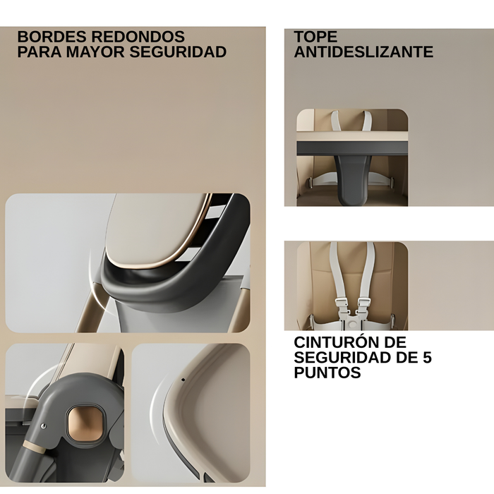 Silla De Comer Plegable Para Bebé Con Mesa Ajustable Ruedas Silla Comedor Beige
