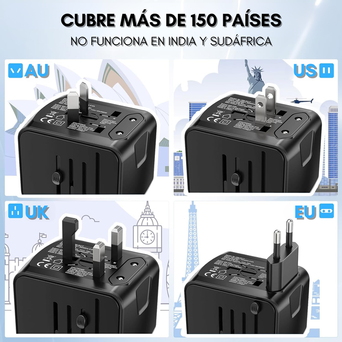 Enchufe Adaptador De Viaje Universal Todo En Uno 3usb+type C