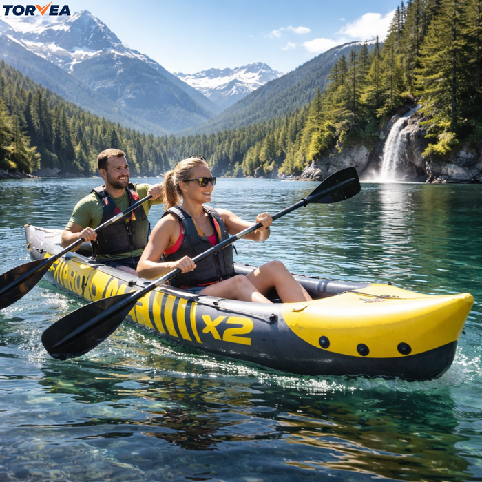 Kayak Inflable 2 Personas 180kg Remos Inflador Accesorios Amarillo