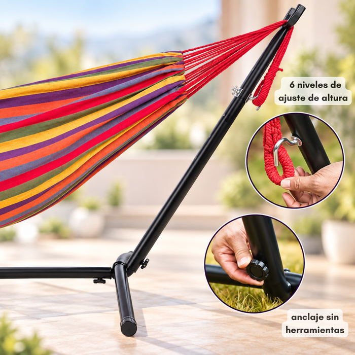 Hamaca Soporte Metal Ensamblado Portatil 2 Plazas 190x150cm