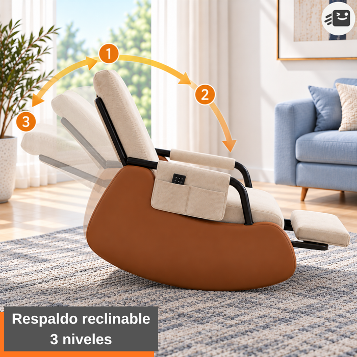 Sillón Mecedora Reclinable 3 Niveles Reposapiés Living