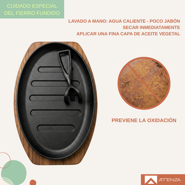 Plancha Plato De Fierro Fundido Con Base De Madera Grill