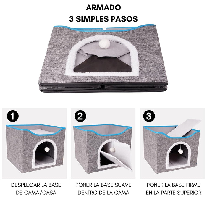 Cama Casa Iglú para Mascotas Gato y Perro Pequeño Desarmable