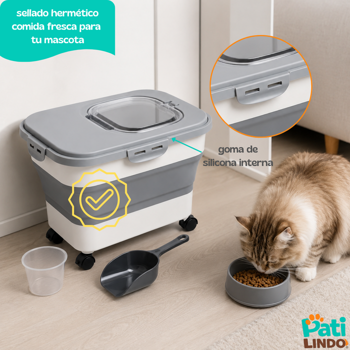 Contenedor Comida Mascotas Hermético Con Ruedas 20 L Pala y Vaso Medidor Para Alimento