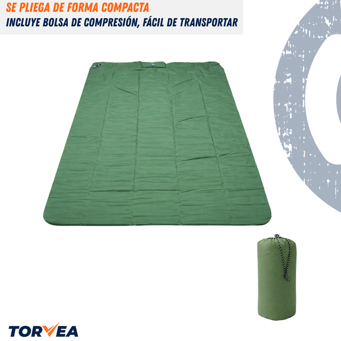 Colchoneta Inflable Doble Camping Plegable Con Almohada Verde