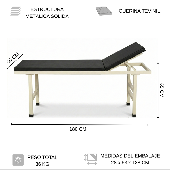 Camilla de Exámen Reclinable Acero Inoxidable 180x60 para Clinica Hospital