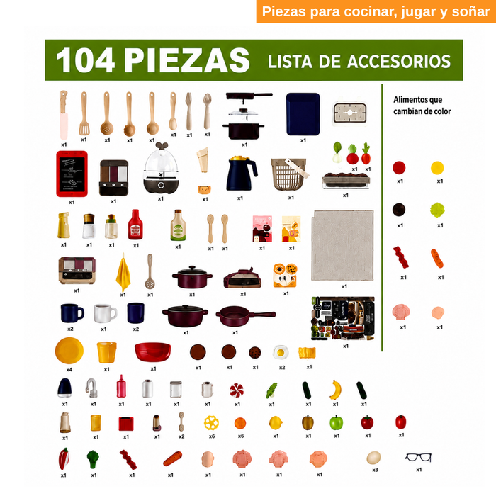 Cocina De Juguete Grande 93cm 104pcs Vapor Agua Grifo Luces